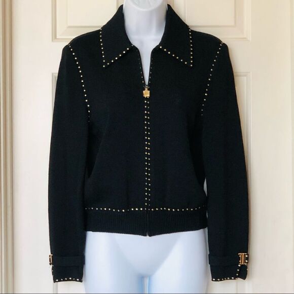 NWOT St. John Collection Gold Studded Zip Jacket
